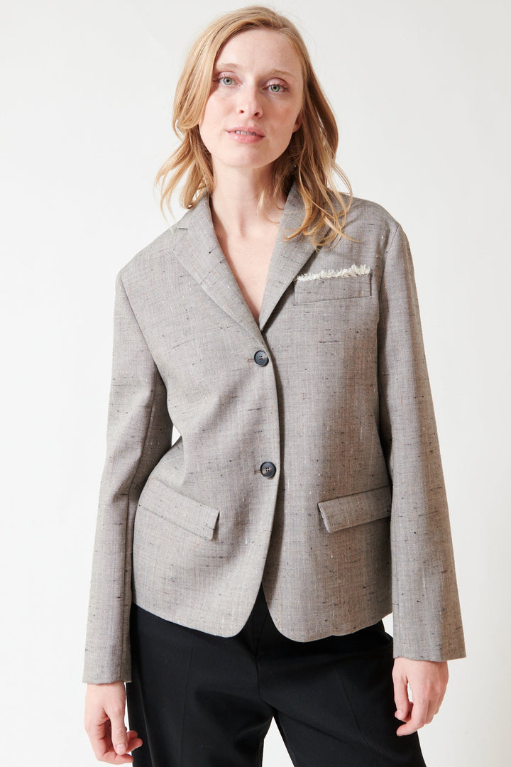 Madi wearing Tela Solare FLM Jacket front view