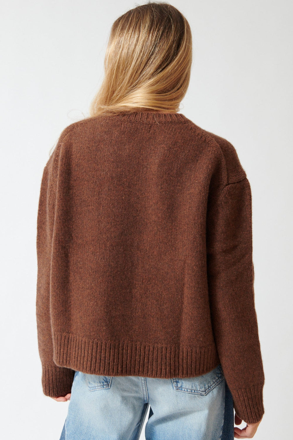 Mari wearing SPRWMN Heavy Crewneck Sweater rear view