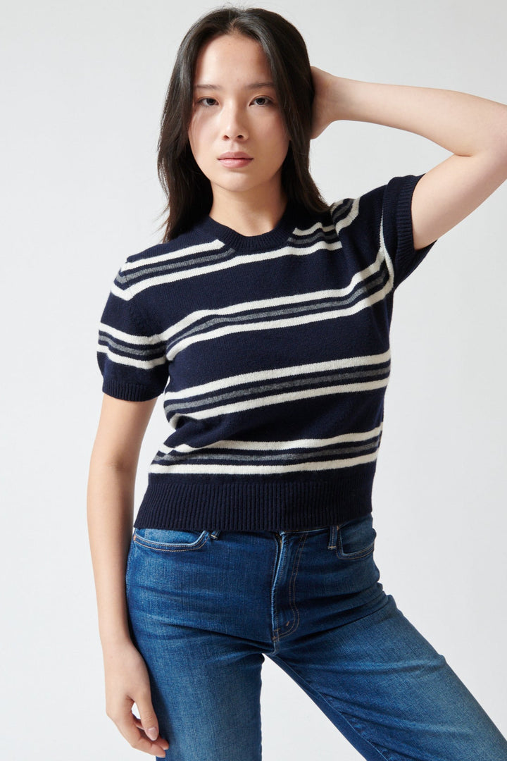 Lilly wearing &Daughter Wicklow Stripe T Shirt Sweater front view
