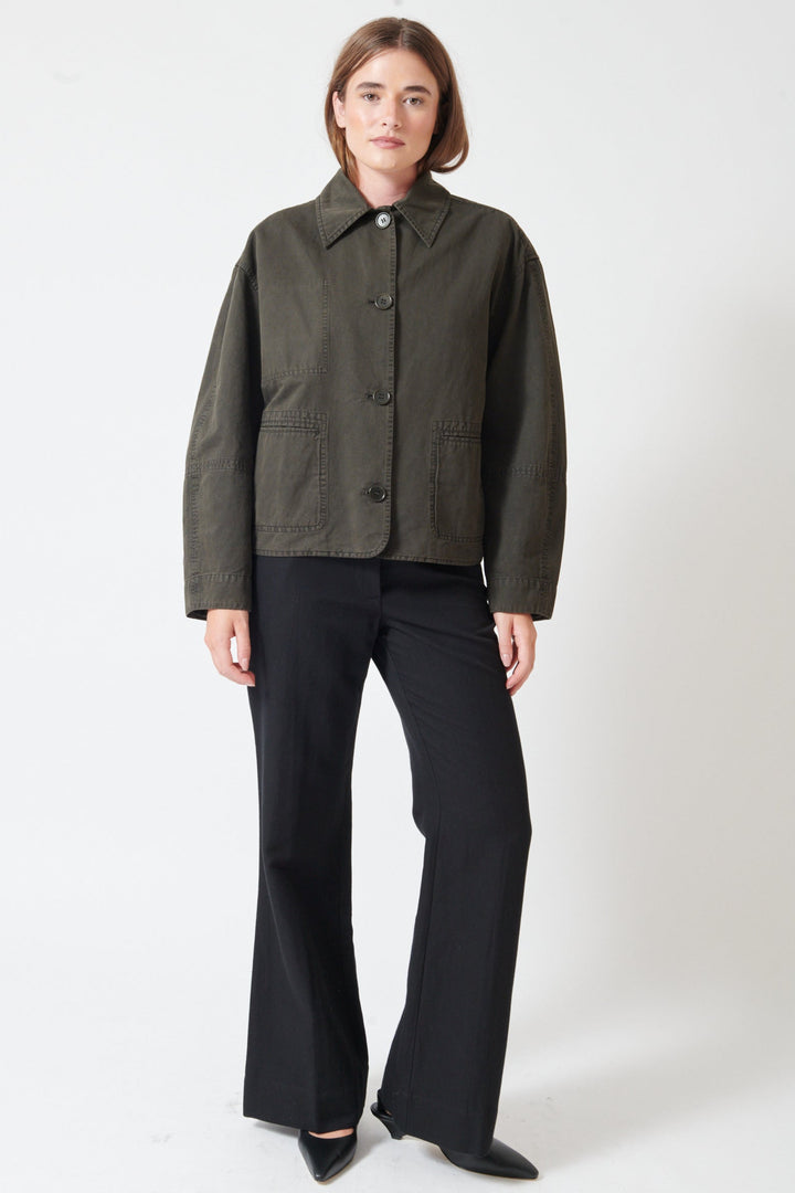 Julia wearing Apiece Apart Adi Wide Leg Trouser front view