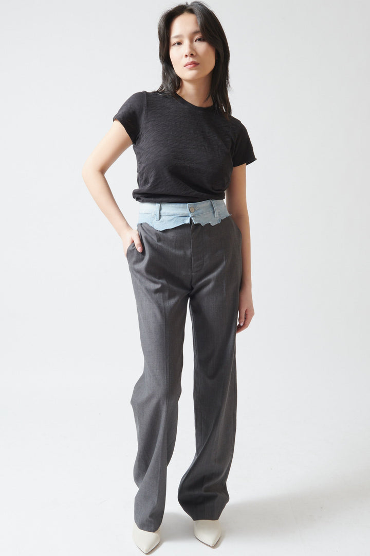 Lilly wearing MM6 Maison Margiela Tailoring Wool Canvas And Blue Denim Pant front view