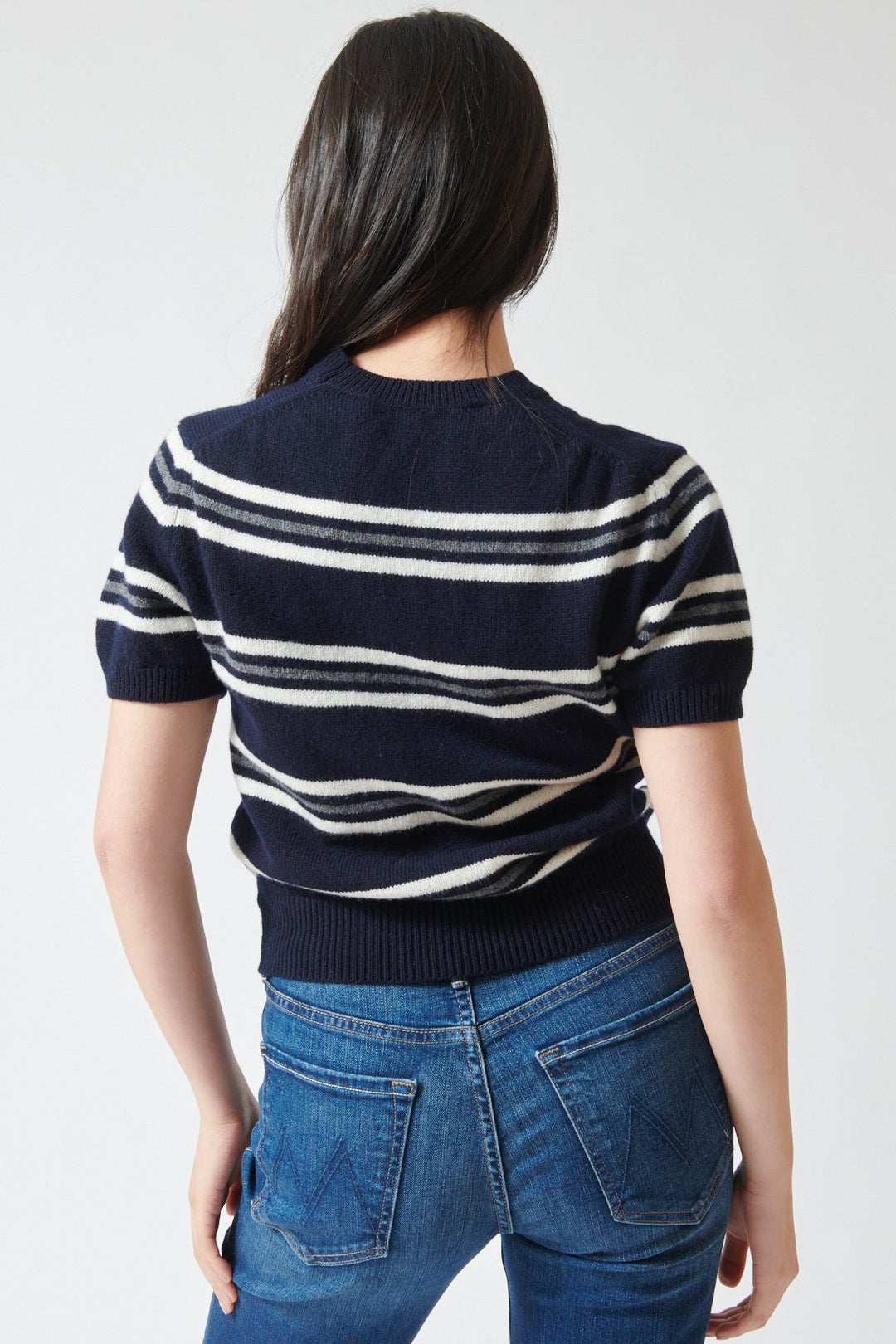 Lilly wearing &Daughter Wicklow Stripe T Shirt Sweater rear view