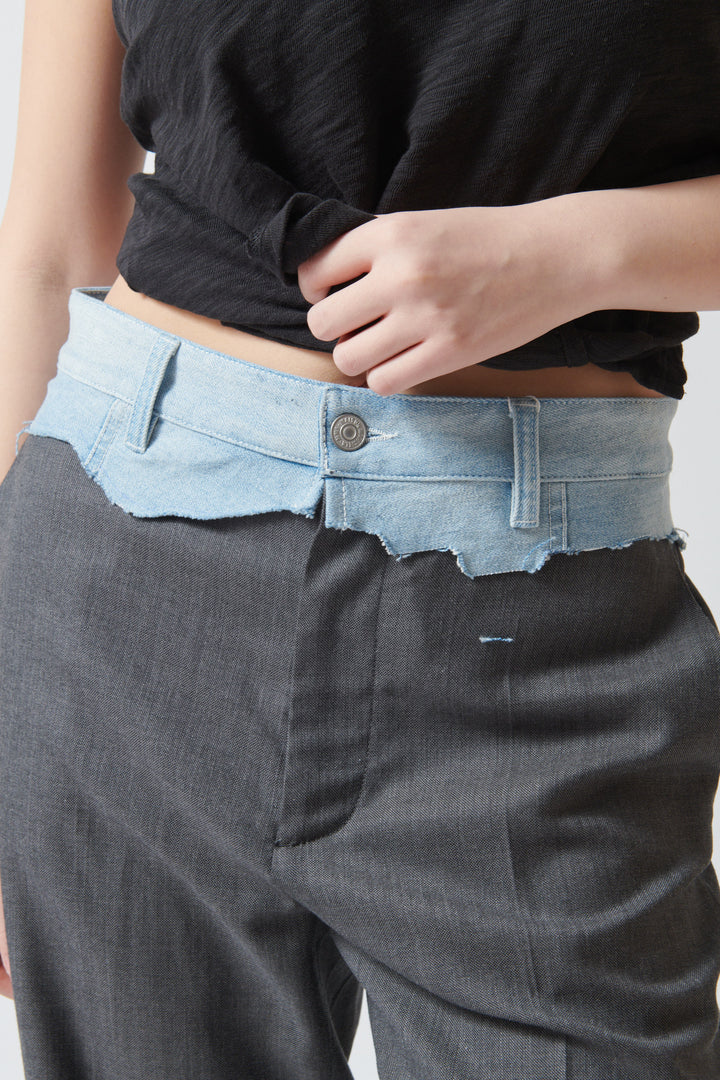 Lilly wearing MM6 Maison Margiela Tailoring Wool Canvas And Blue Denim Pant front/detail view