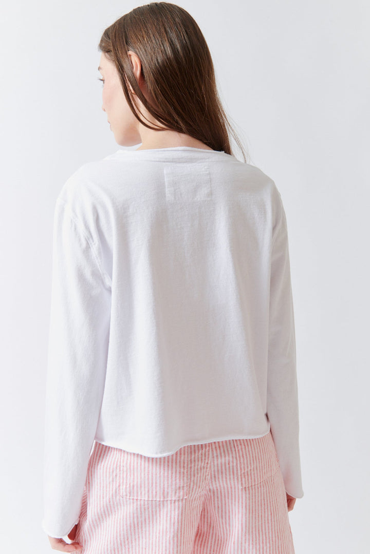 Angela wearing Frank & Eileen Jackie T Shirt Cardigan rear view