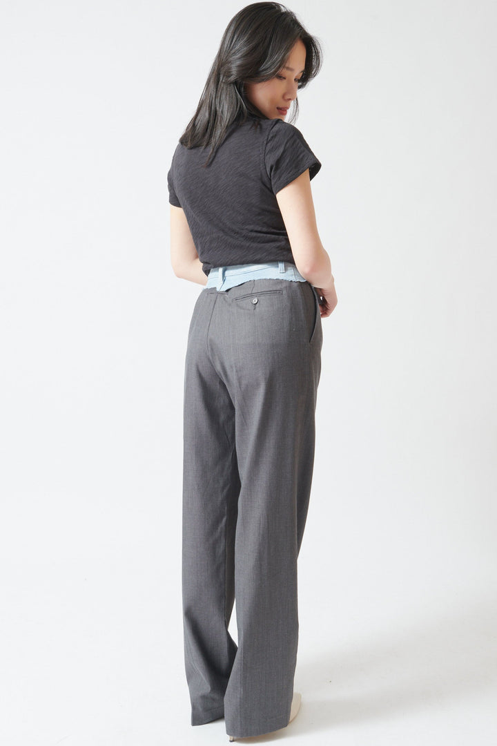 Lilly wearing MM6 Maison Margiela Tailoring Wool Canvas And Blue Denim Pant rear view