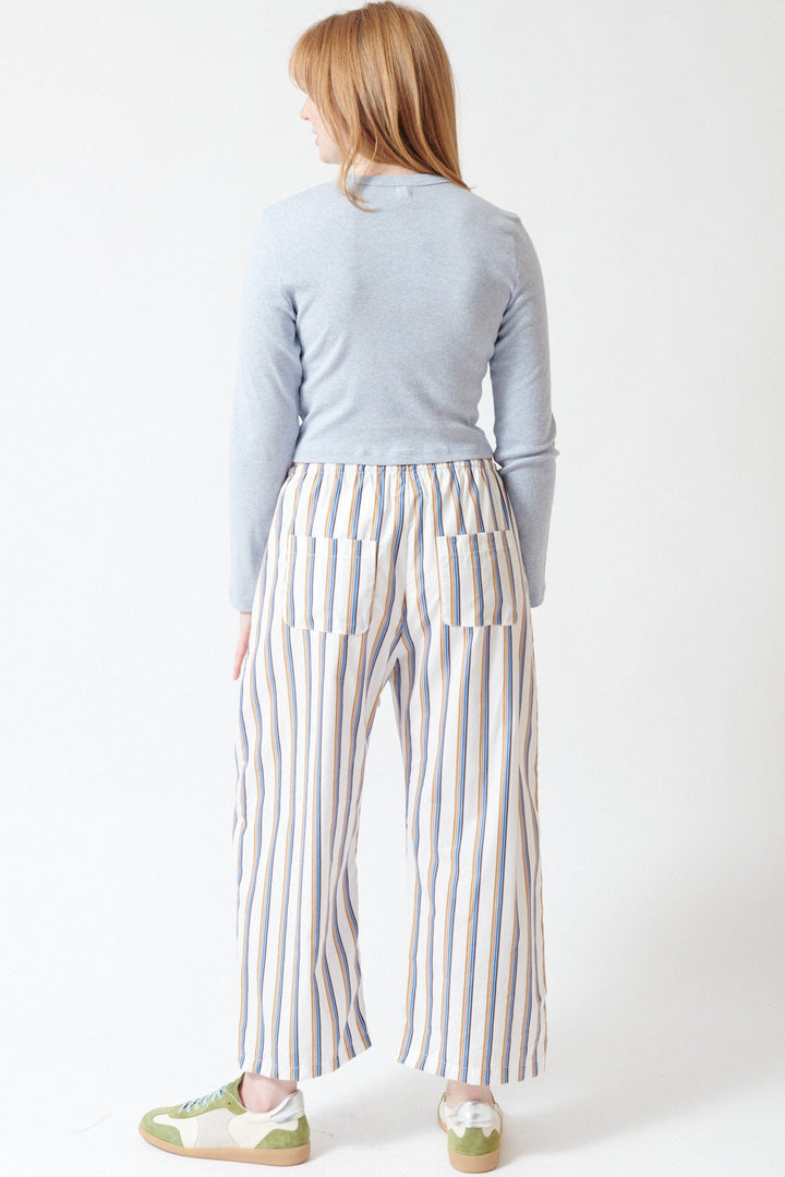 Waverly wearing LESET Yoshi Stripe Crop Drawstring Pant rear view