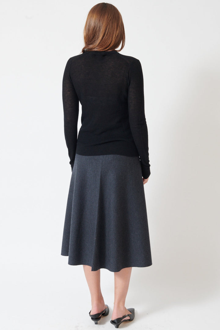 Julia wearing Allude Elastic Waist Wool Knit Skirt rear view