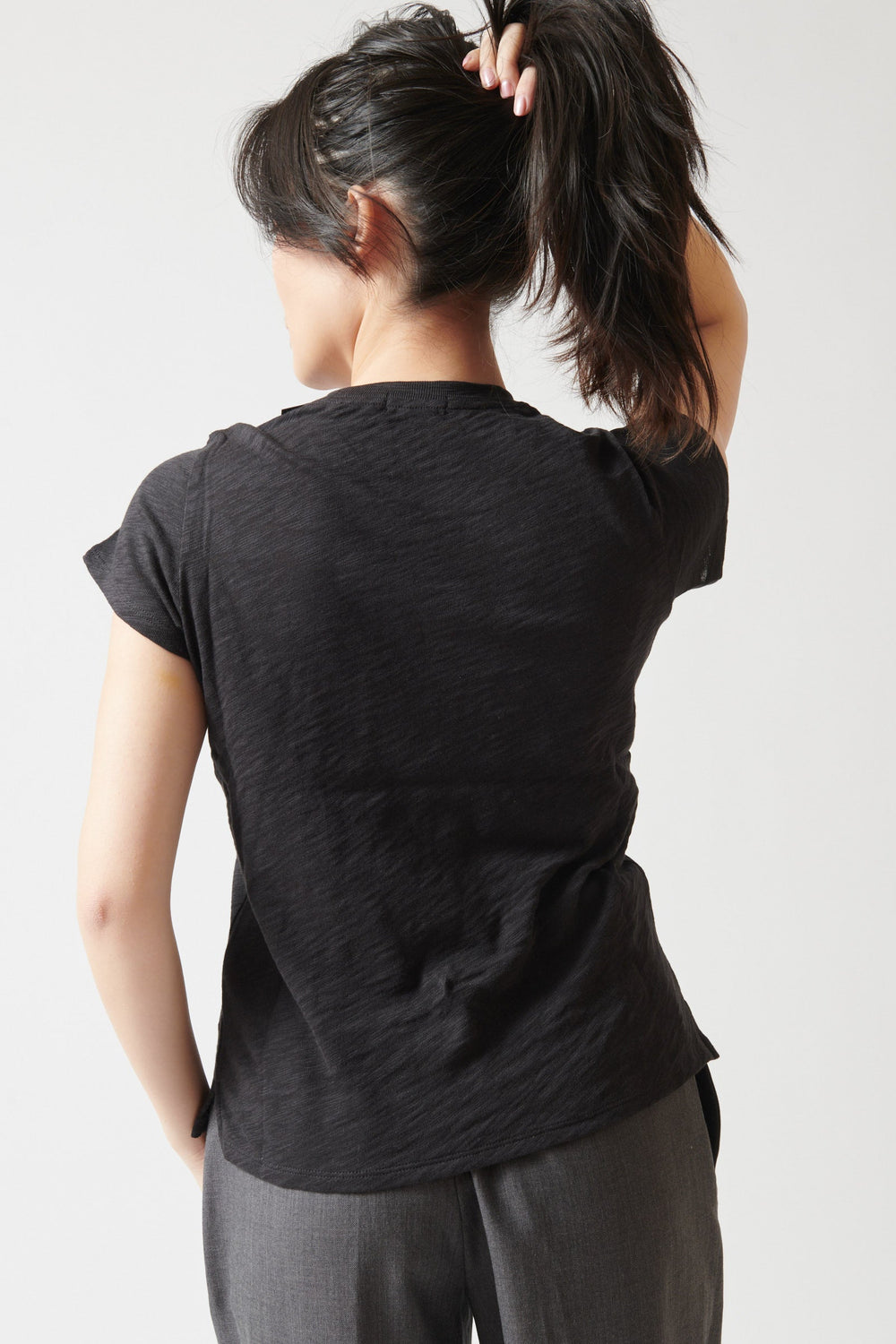 Lilly wearing ATM Anthony Thomas Melillo School Boy Crewneck Tee rear view