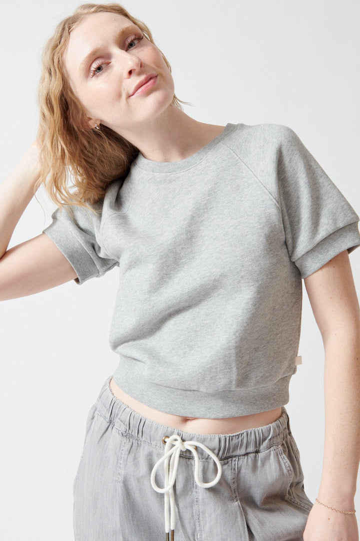 Madi wearing Lilla P Short Sleeve Terry Sweatshirt front view