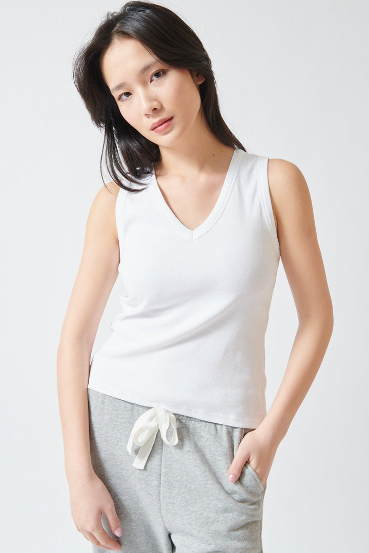 Lilly wearing Lilla P V Neck Tank front view