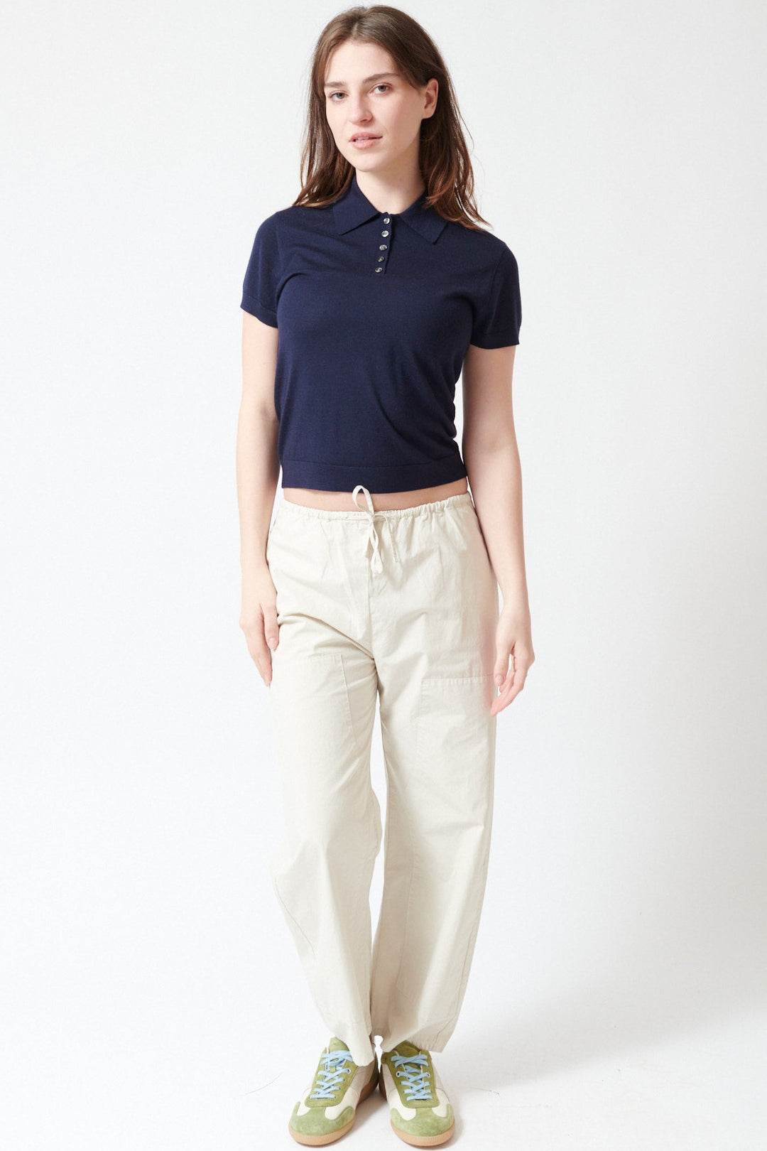 Sophie wearing LESET Kyoto Carpenter Pant front view