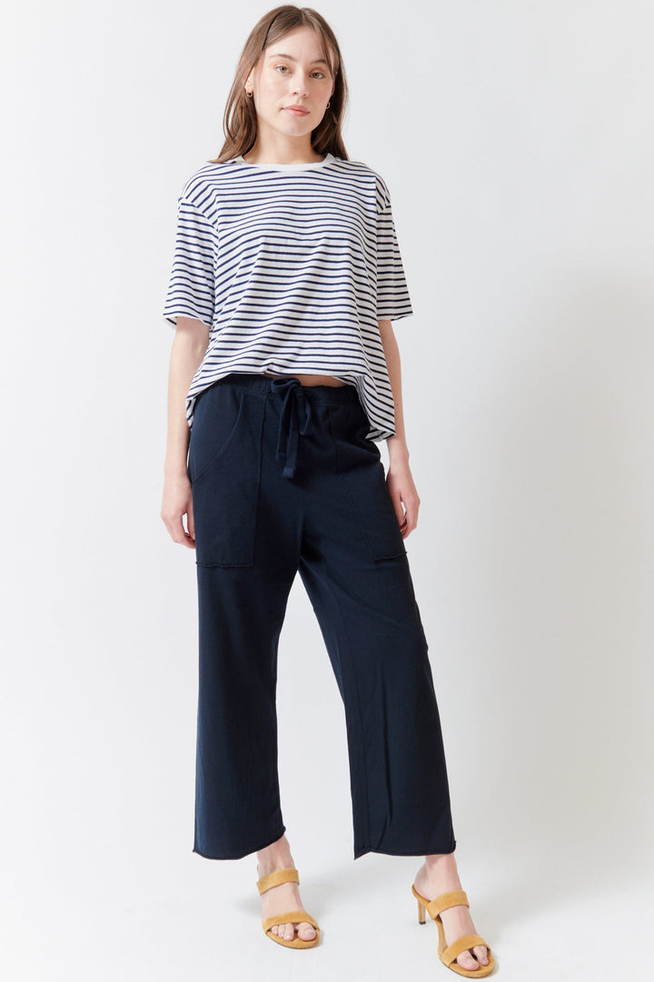 Angela wearing Frank & Eileen Bibi Barrel Leg Sweatpant front view