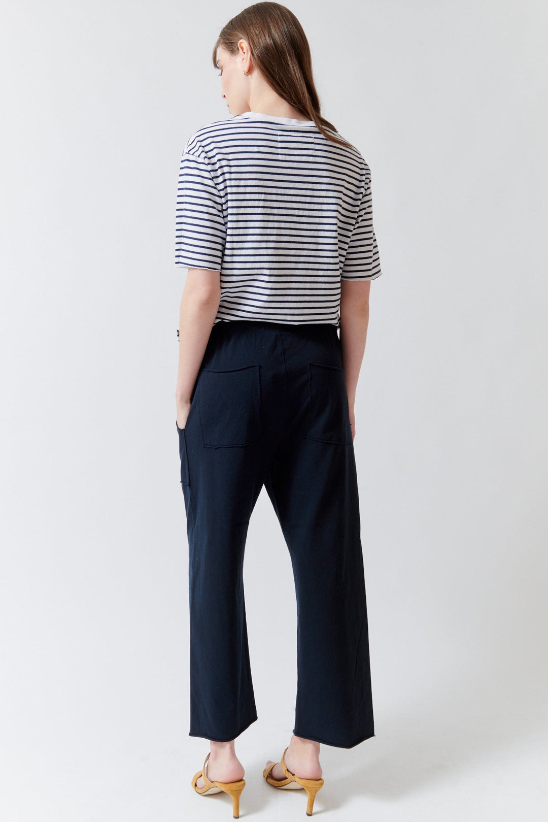 Angela wearing Frank & Eileen Bibi Barrel Leg Sweatpant rear view