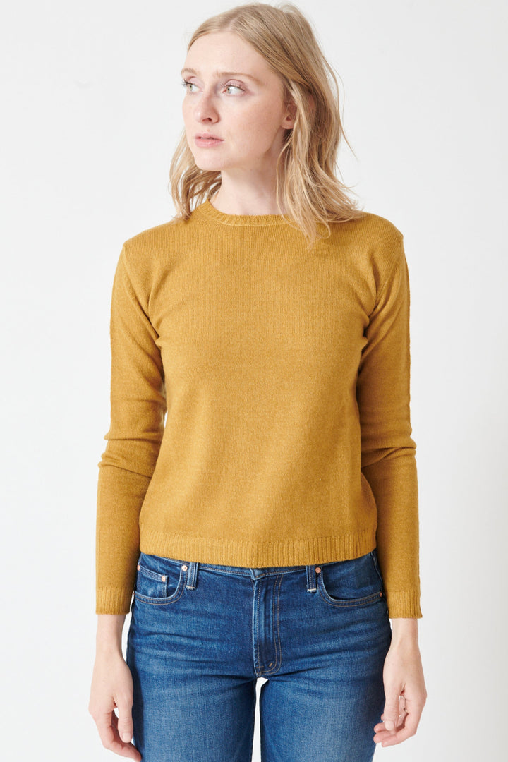 Madi wearing Base Sheer Knit Roundneck Pullover front view