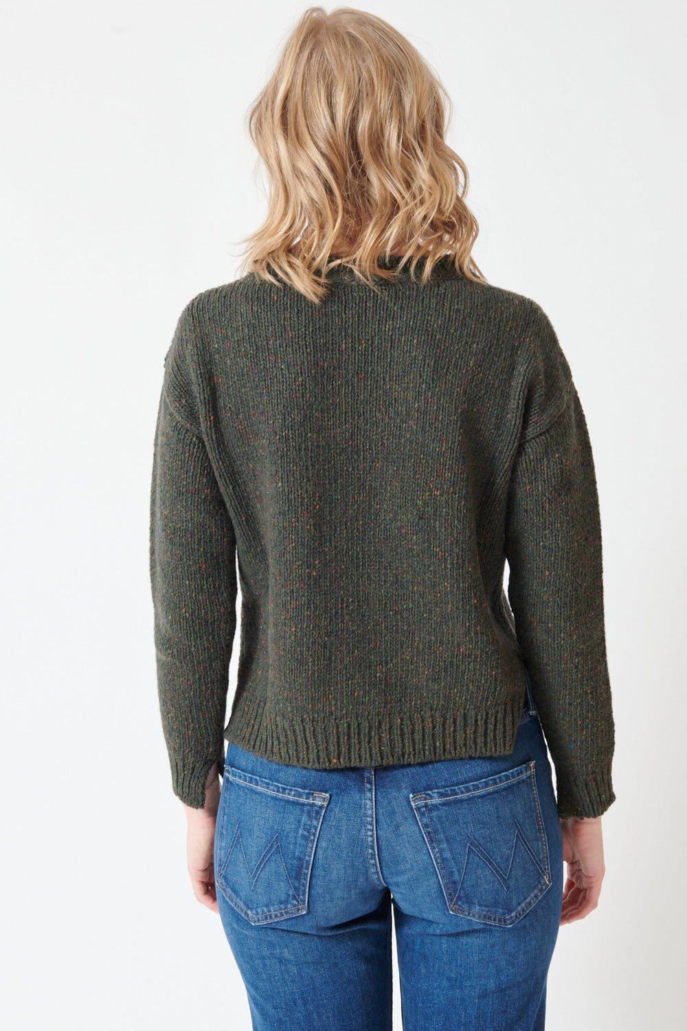 Madi wearing Base Tweed Knit Sweater rear view