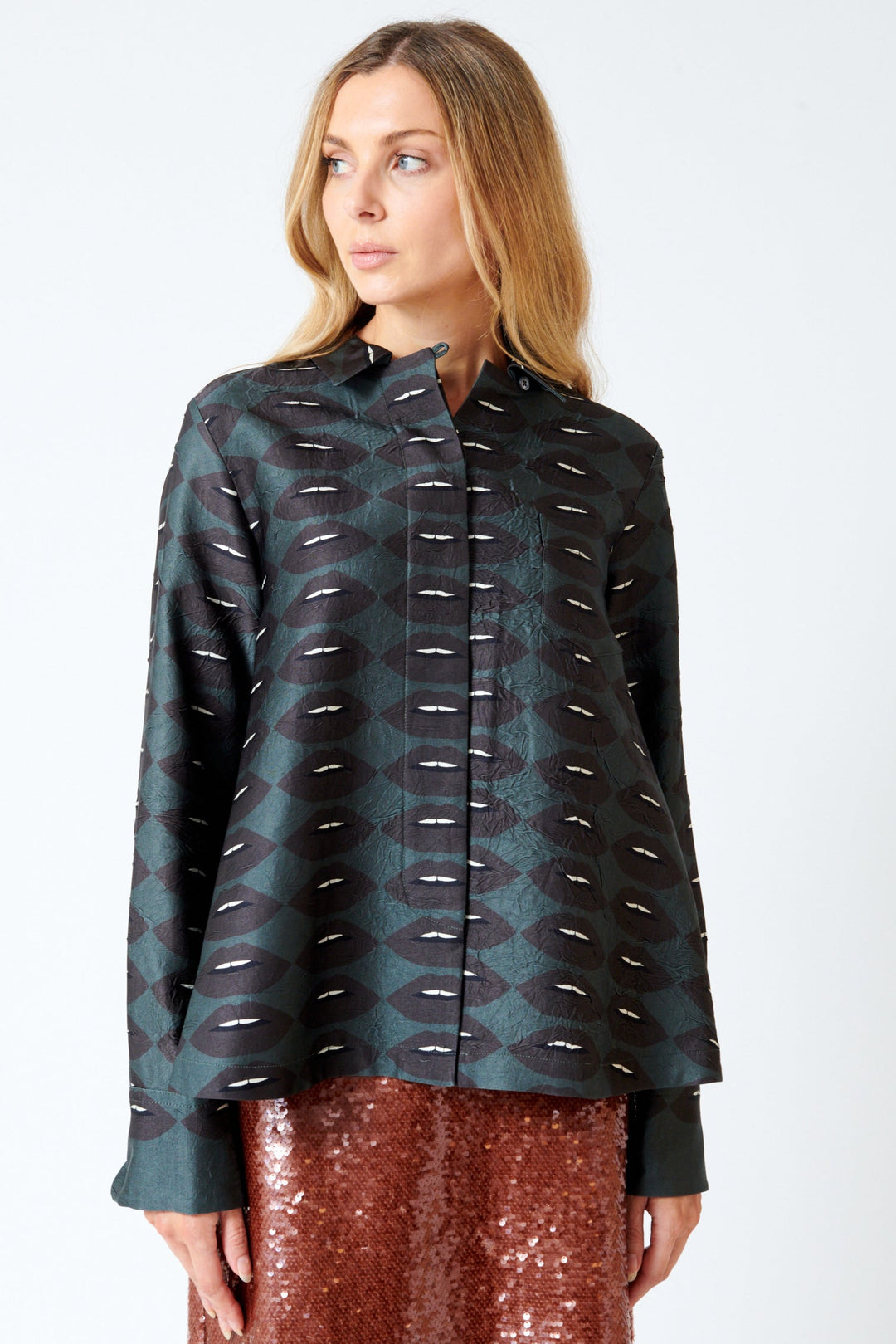 Mari wearing Odeeh Temptation Blouse front view