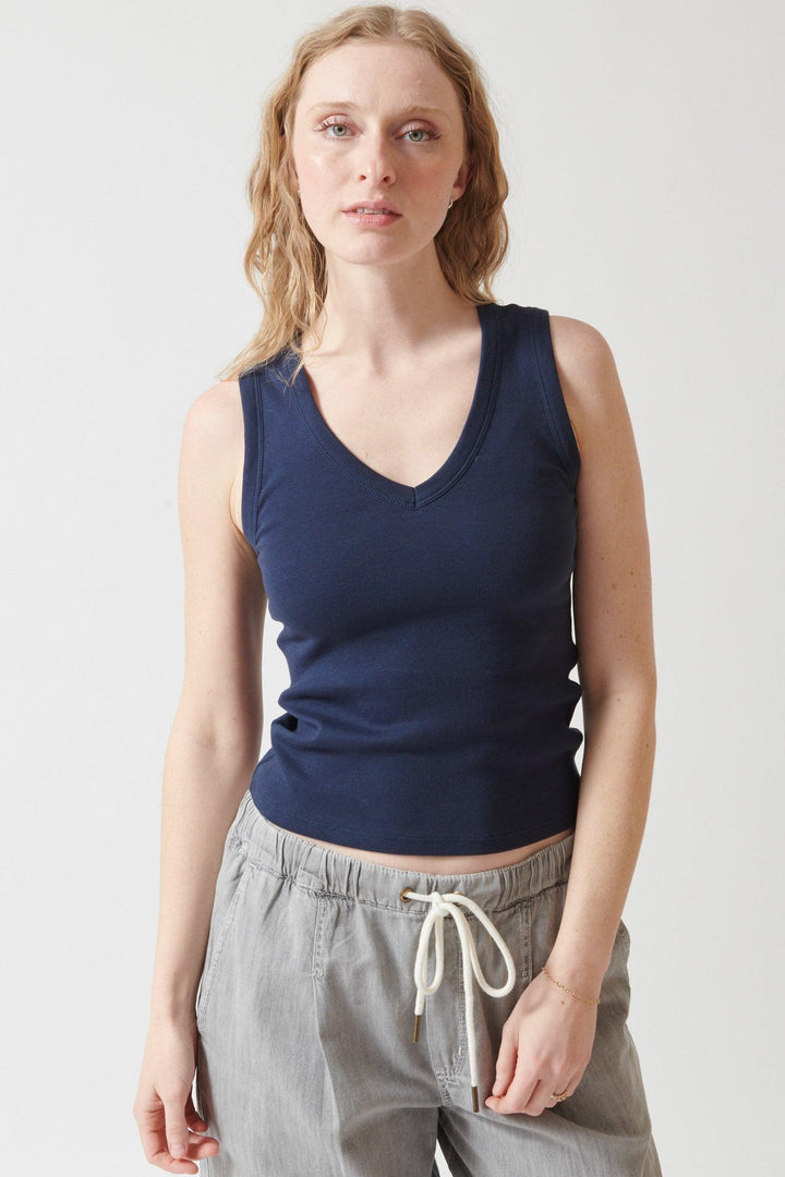 Madi wearing Lilla P V Neck Tank front view