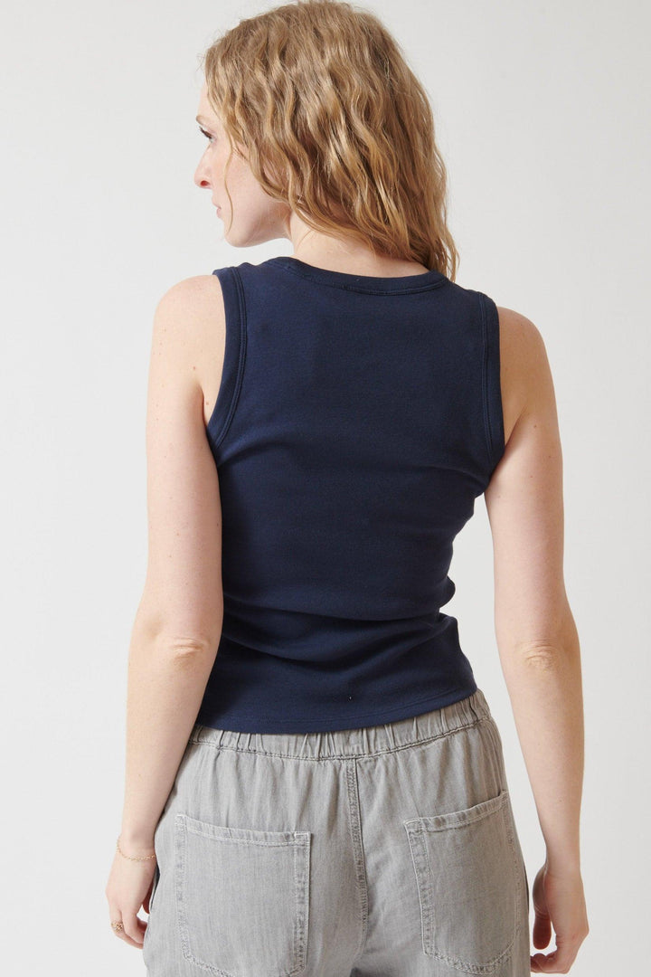 Madi wearing Lilla P V Neck Tank rear view
