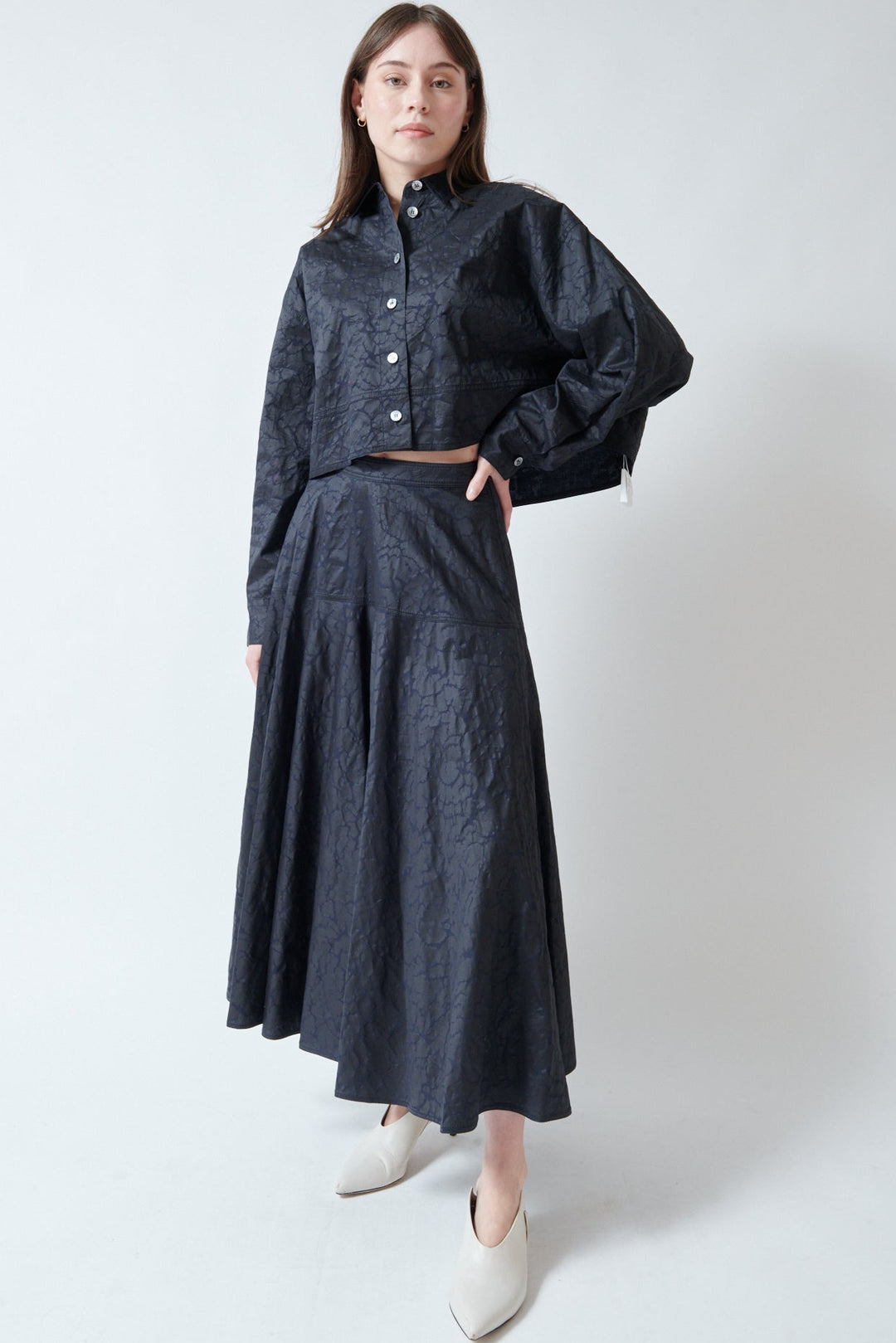 Angela wearing Mantu Janice Full Round Skirt front view