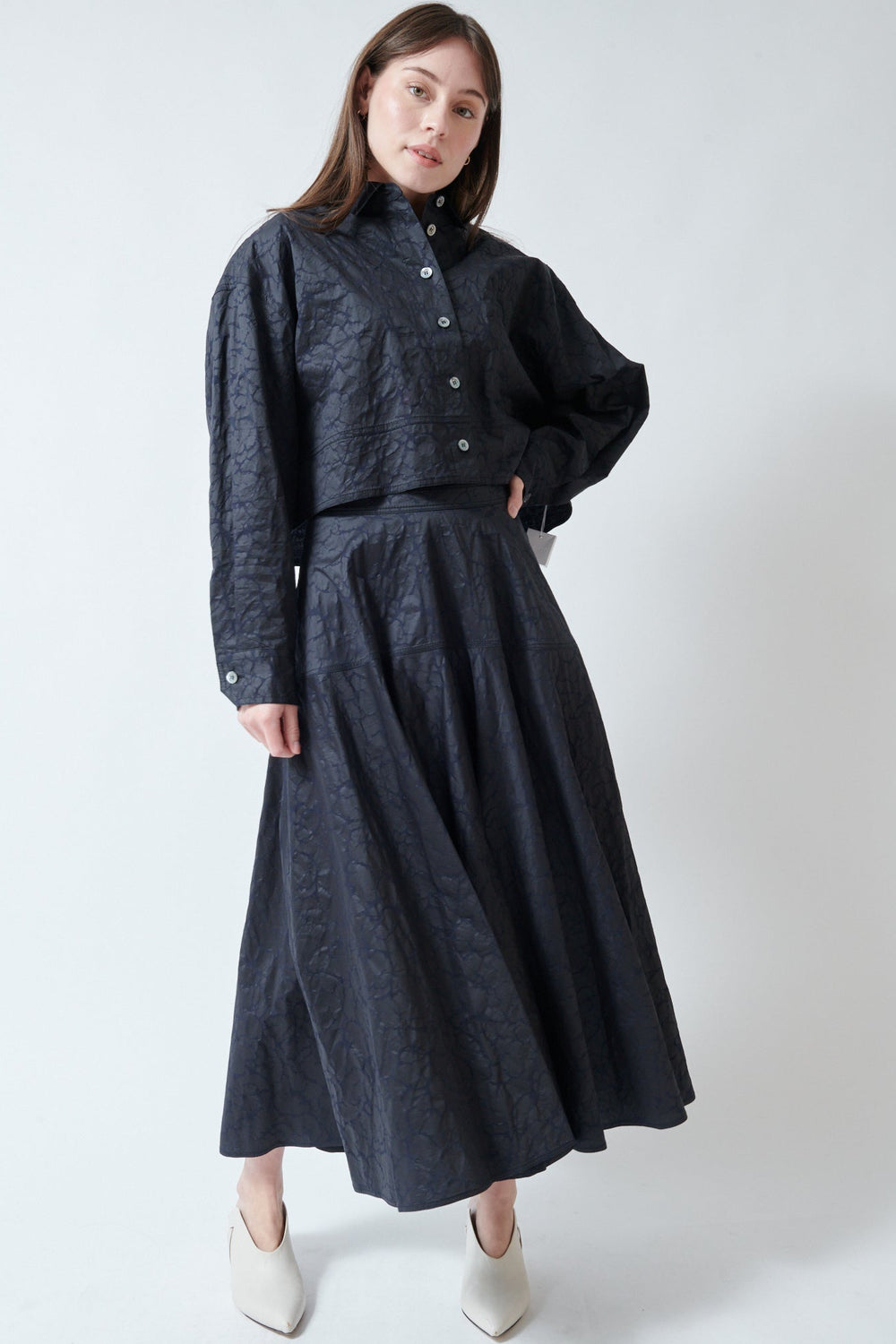 Angela wearing Mantu Janice Full Round Skirt front view