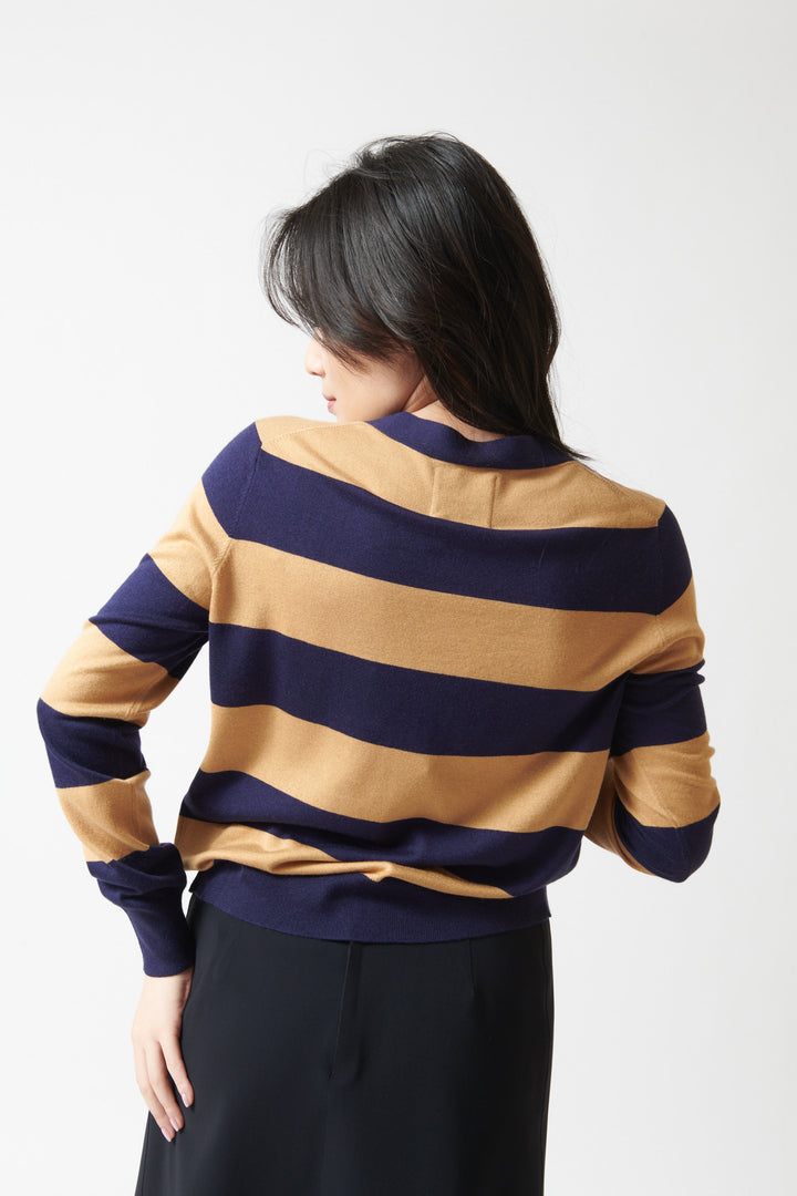 Lilly wearing Jumper 1234 Slinky Stripe Cardigan rear view