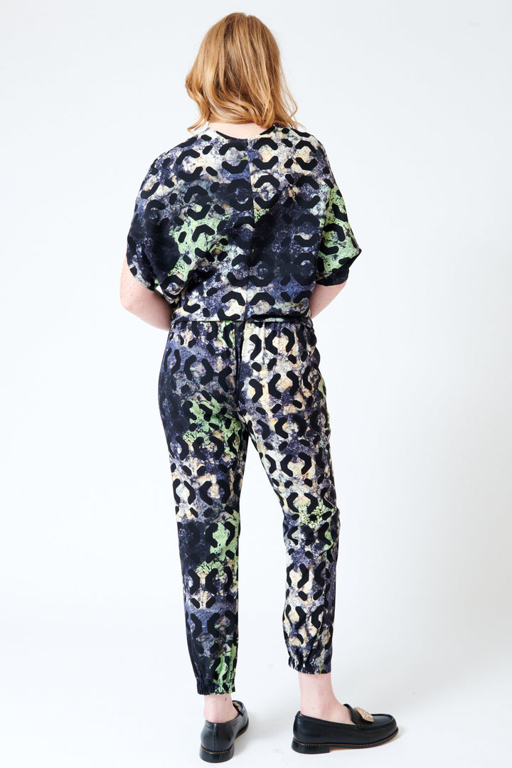 Waverly wearing Zero + Maria Cornejo Gabi Silk Moss Print Pant rear view
