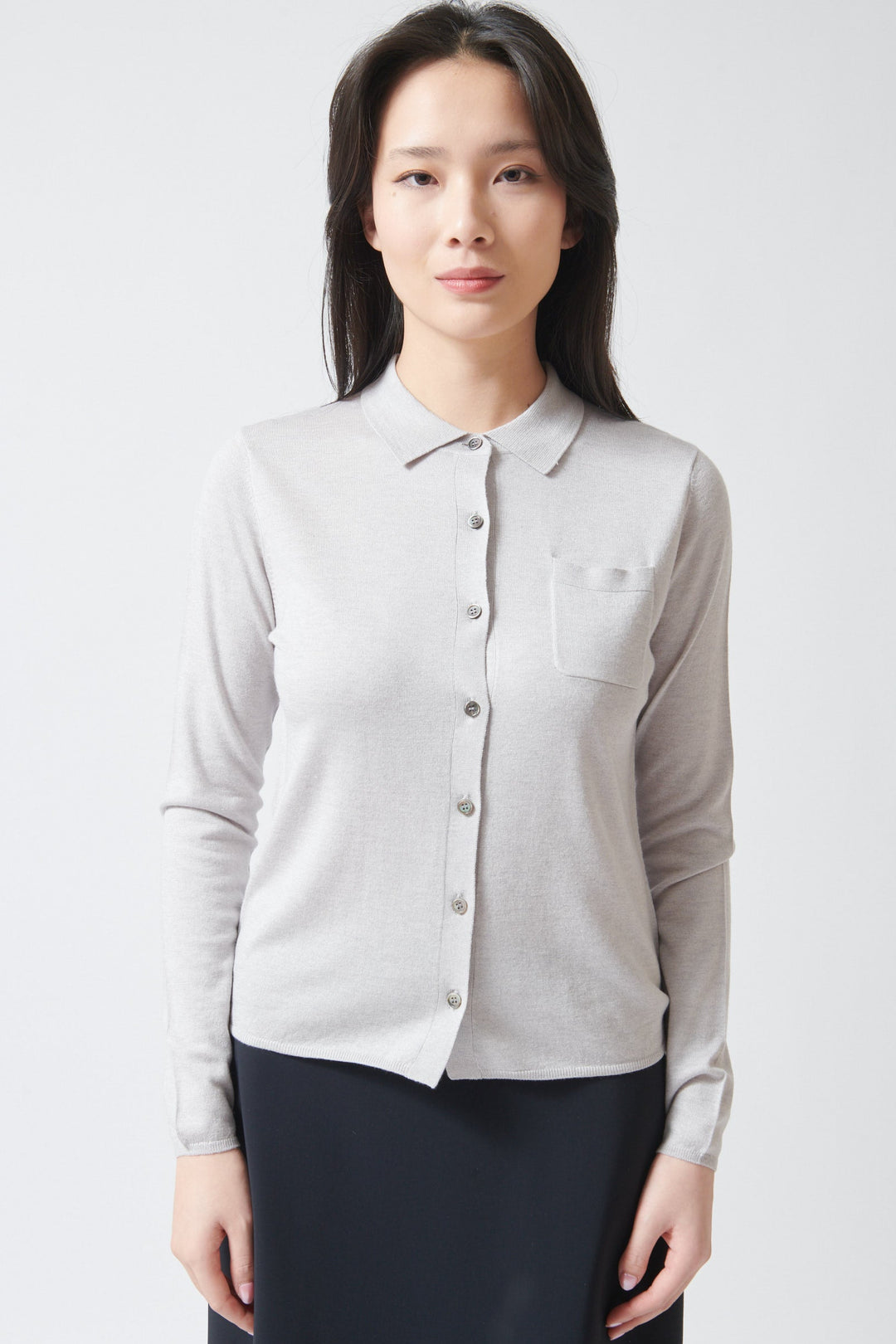 Lilly wearing Jumper 1234 Slinky Shirt front view