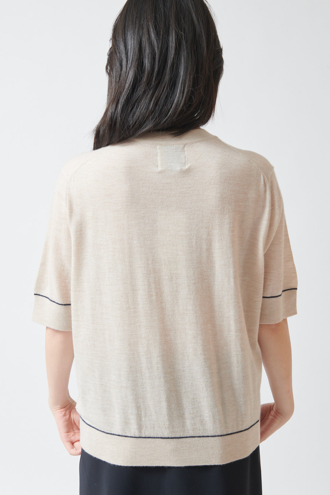 Lilly wearing Jumper 1234 Contrast Stitch Tee Shirt rear view