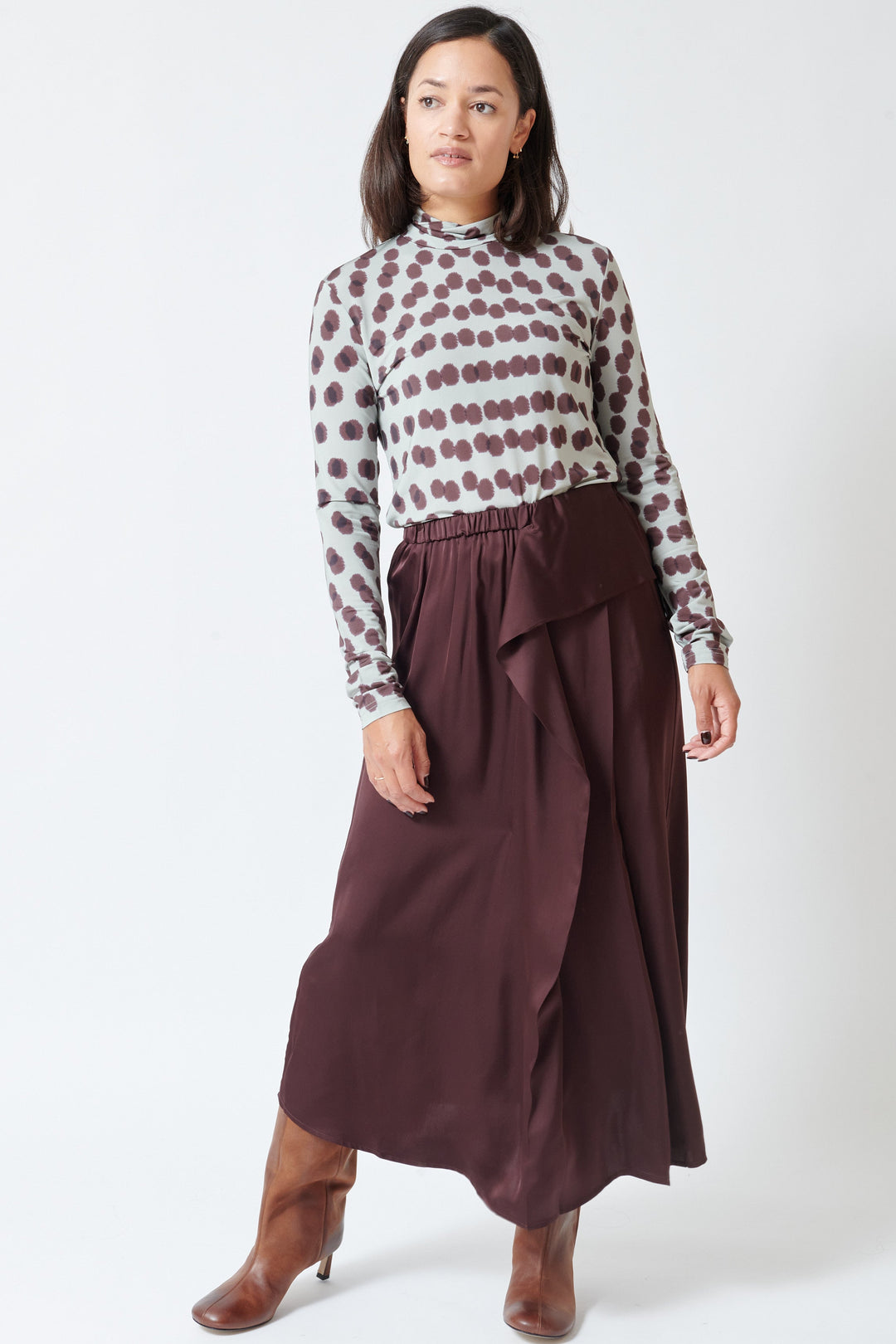 Model wearing Christian Wijnants Sedona Draped Skirt front view