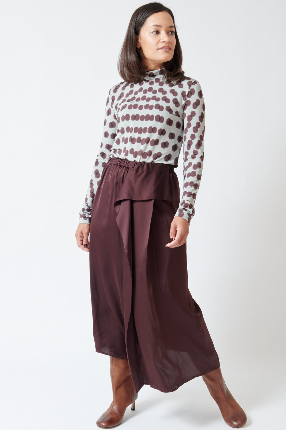 Model wearing Christian Wijnants Sedona Draped Skirt front view
