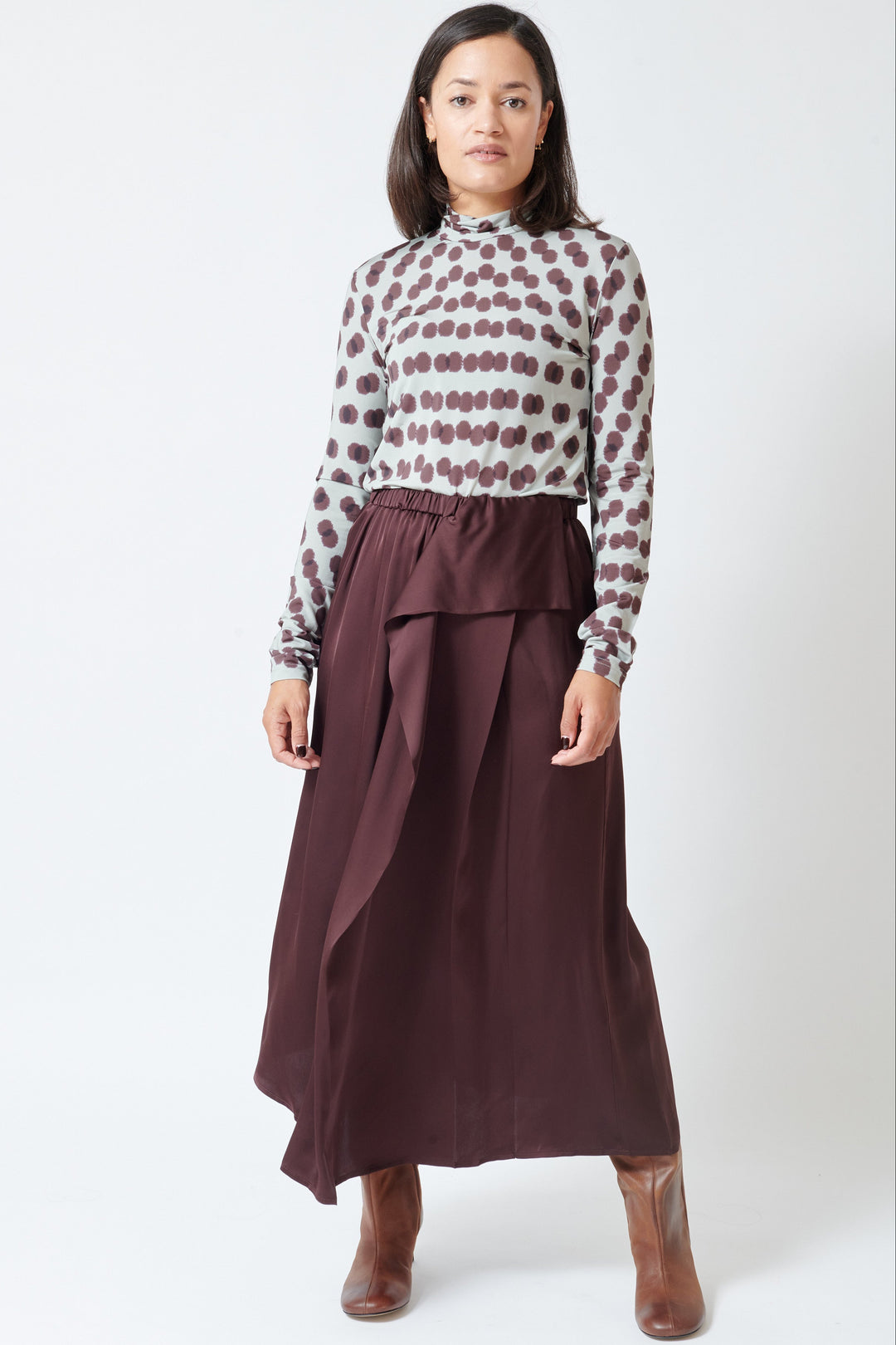 Model wearing Christian Wijnants Sedona Draped Skirt front view