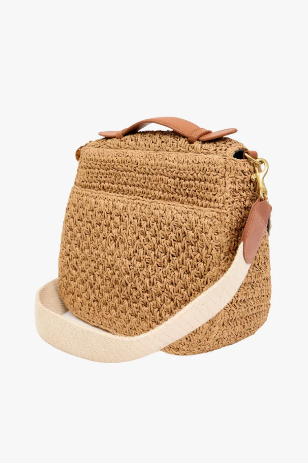 Flat lay of Clare V. Louis Bag With Top Handle Palm Twisted Raffia rear  view