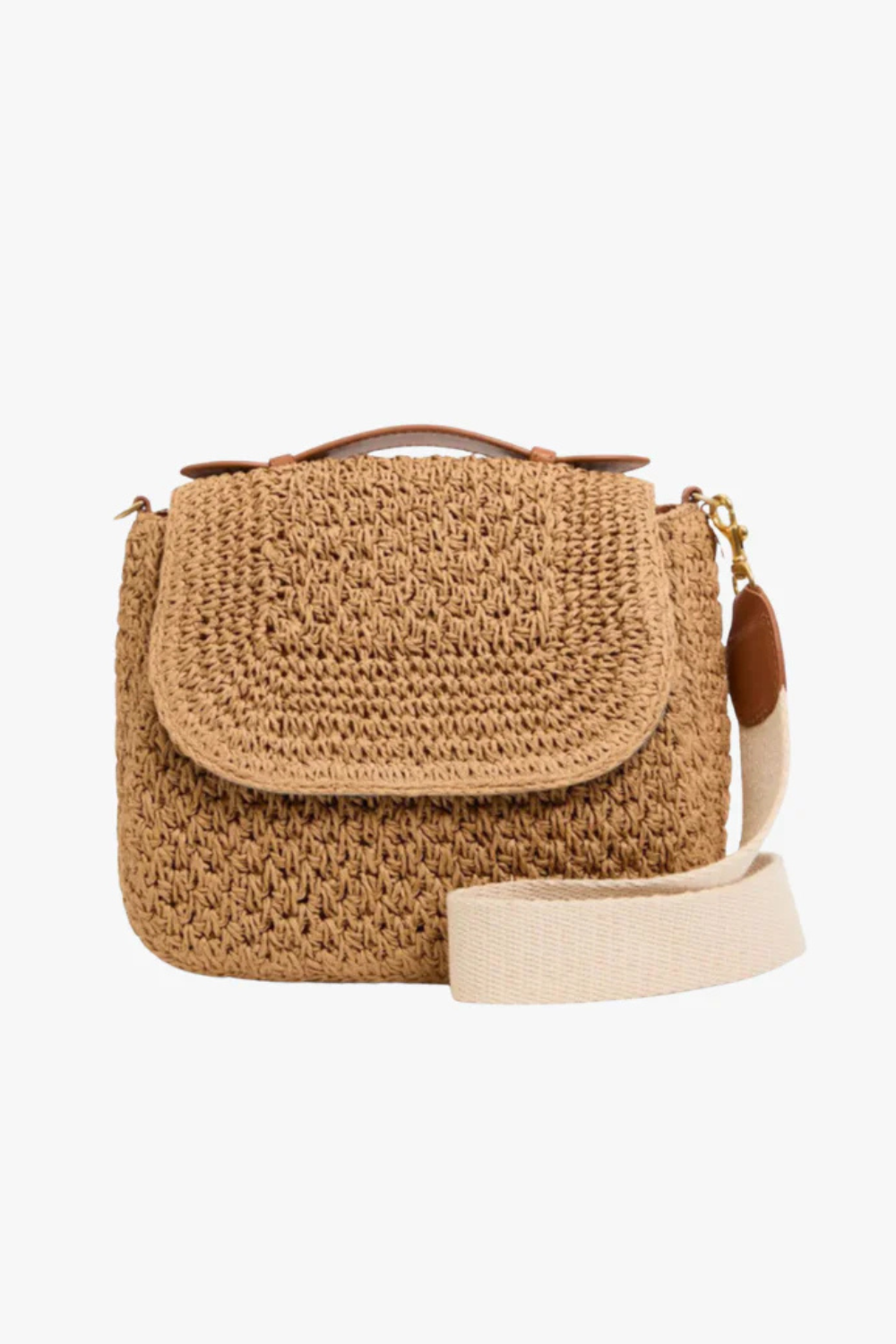 Flat lay of Clare V. Louis Bag With Top Handle Palm Twisted Raffia front view