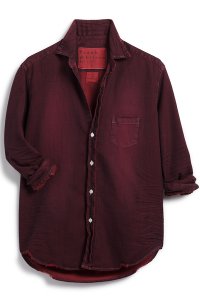 Flat lay of Frank & Eileen Eileen Relaxed Button Up Shirt Overdyed Indigo Red