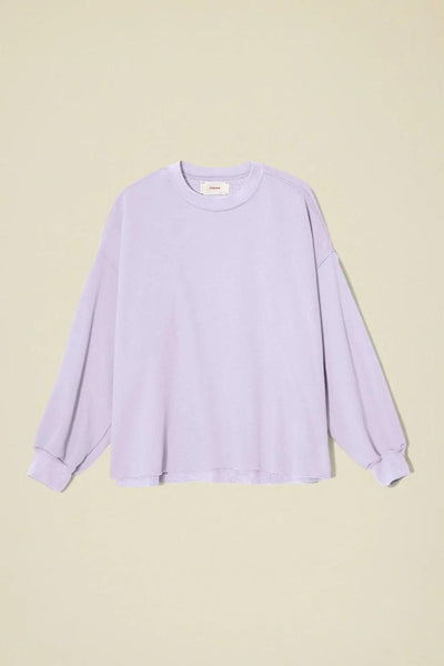 Full view of front of pale iris/purple sweatshirt, not on model