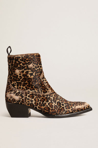 Side view of leopard-printed ankle boot