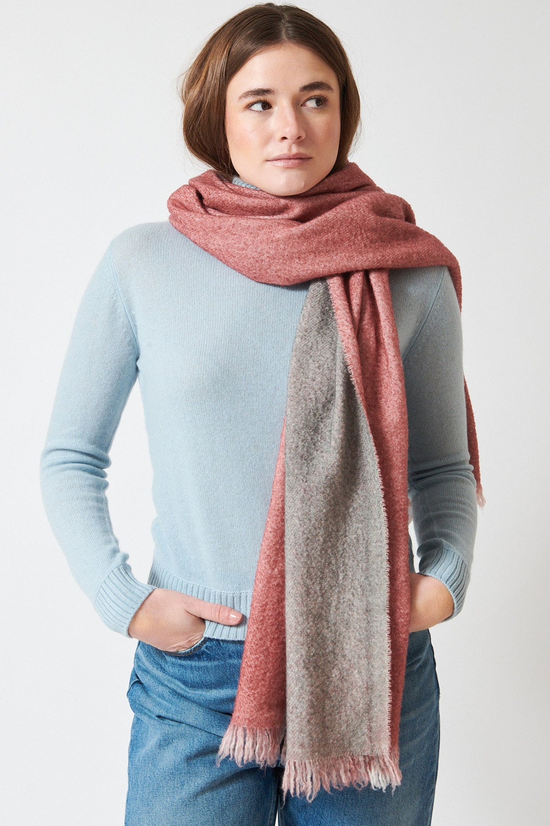 Julia wearing Destin Paint Scarf front view