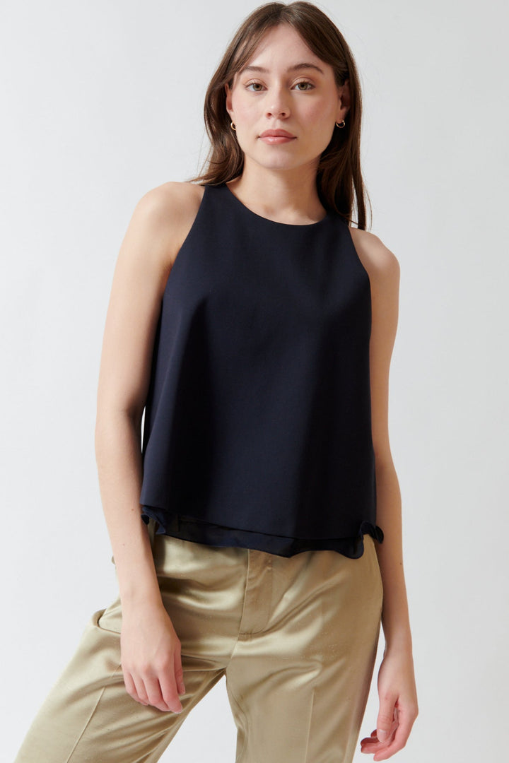 Angela wearing Dorothee Schumacher Emotional Essence Top front view