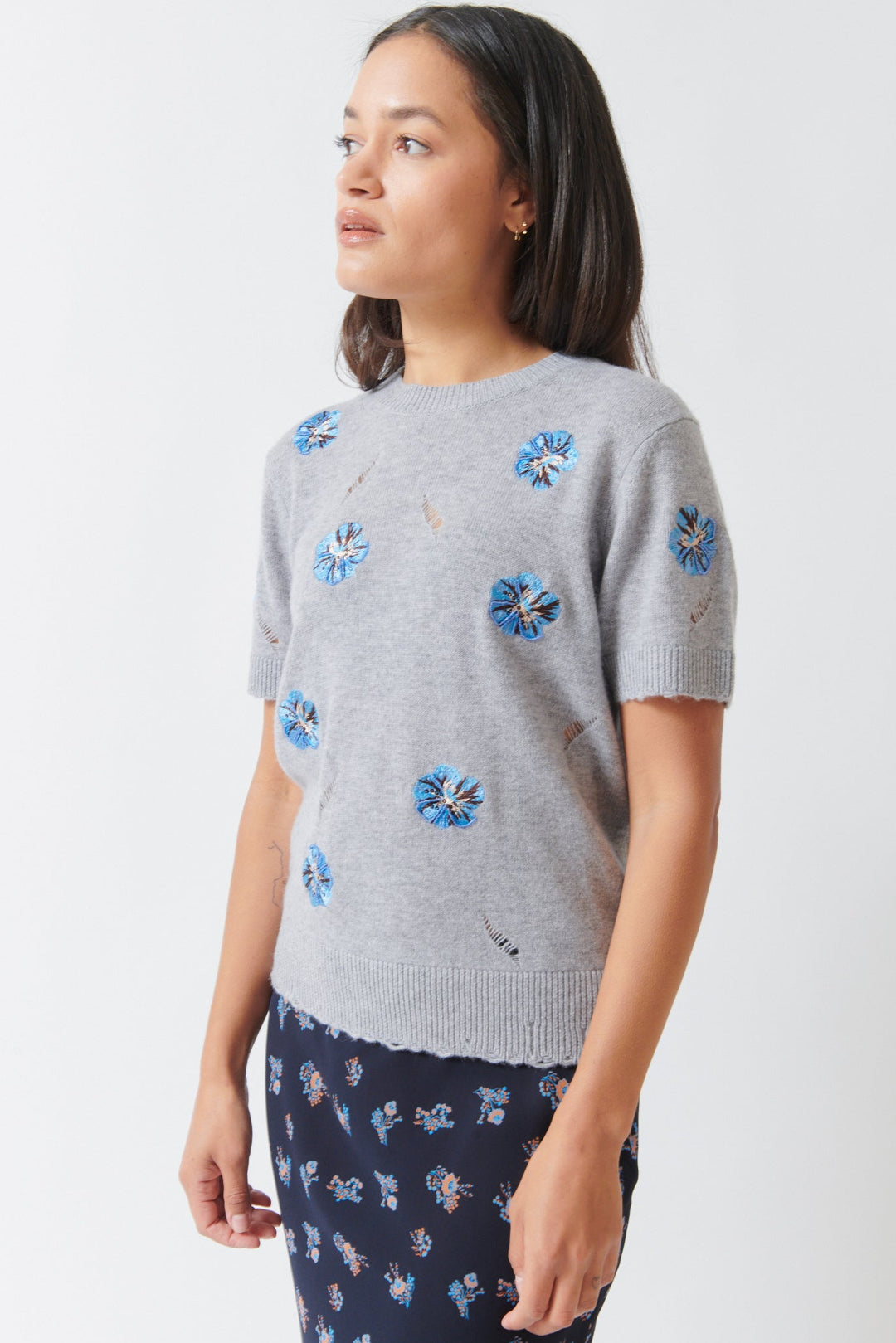 Amanda wearing Dorothee Schumacher Blooming Statements Pullover front view