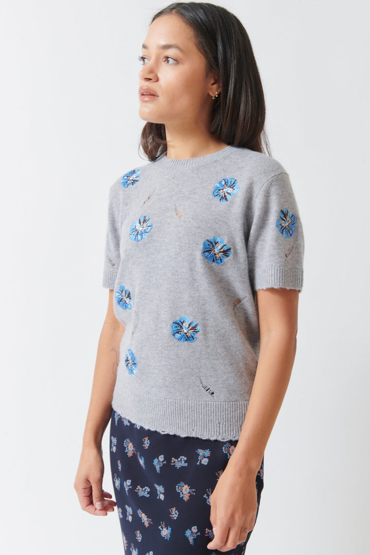 Amanda wearing Dorothee Schumacher Blooming Statements Pullover front view