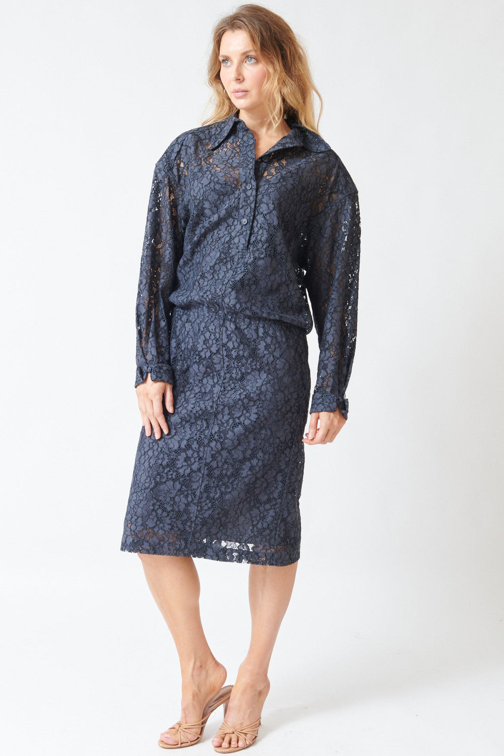 Mari wearing Dorothee Schumacher Powerful Lace Dress front view