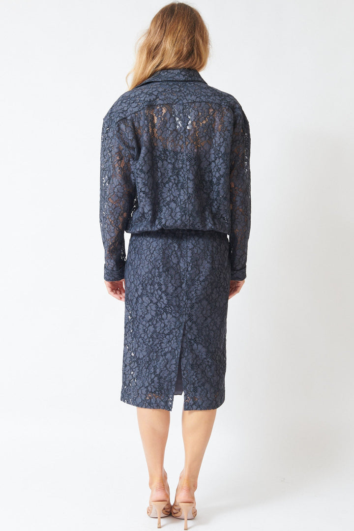 Mari wearing Dorothee Schumacher Powerful Lace Dress rear view