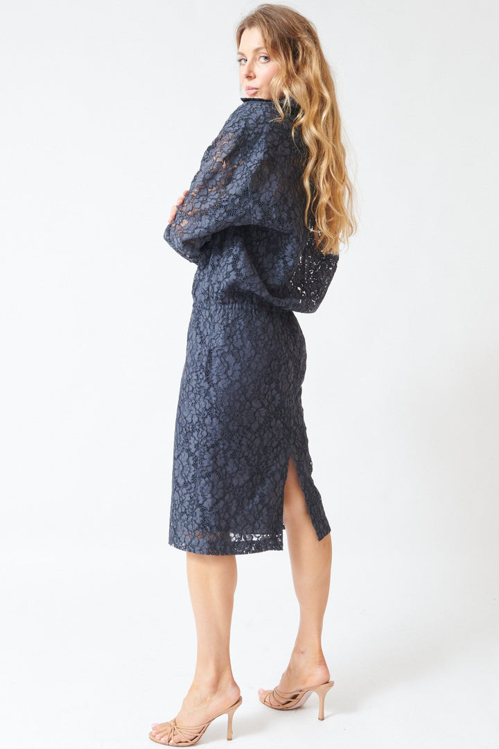 Mari wearing Dorothee Schumacher Powerful Lace Dress rear view