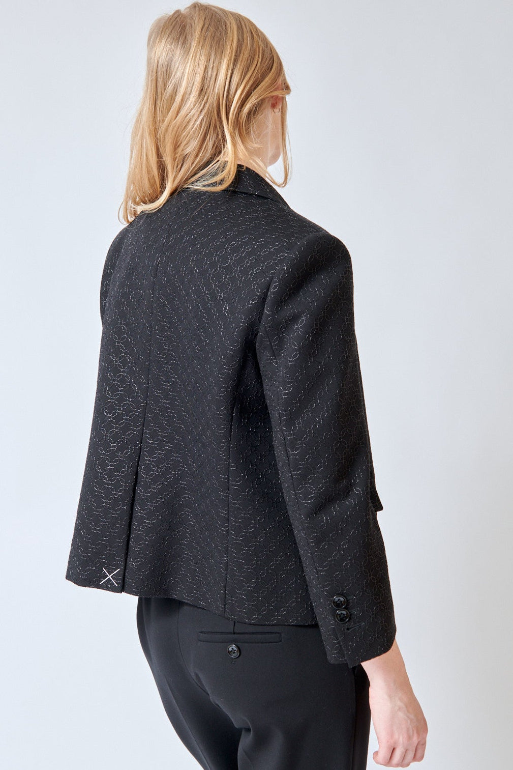 Madi wearing Dorothee Schumacher Sparkling Emotions Jacket rear view