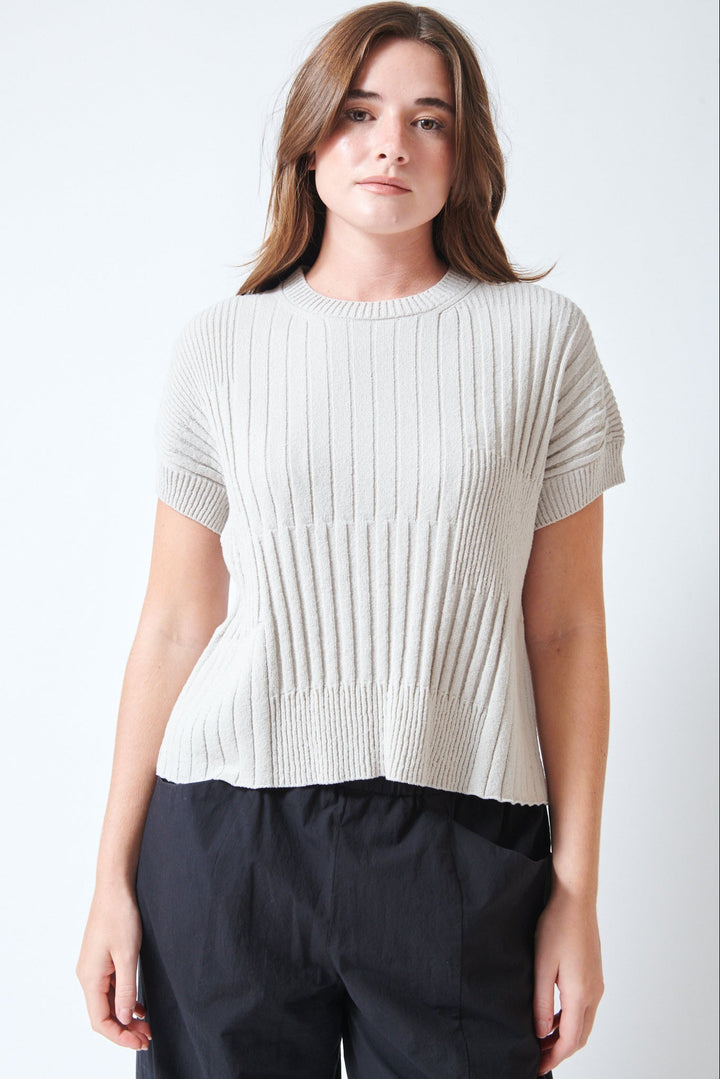 Julia wearing Evam Eva Dallas Cotton Vest Antique White front view