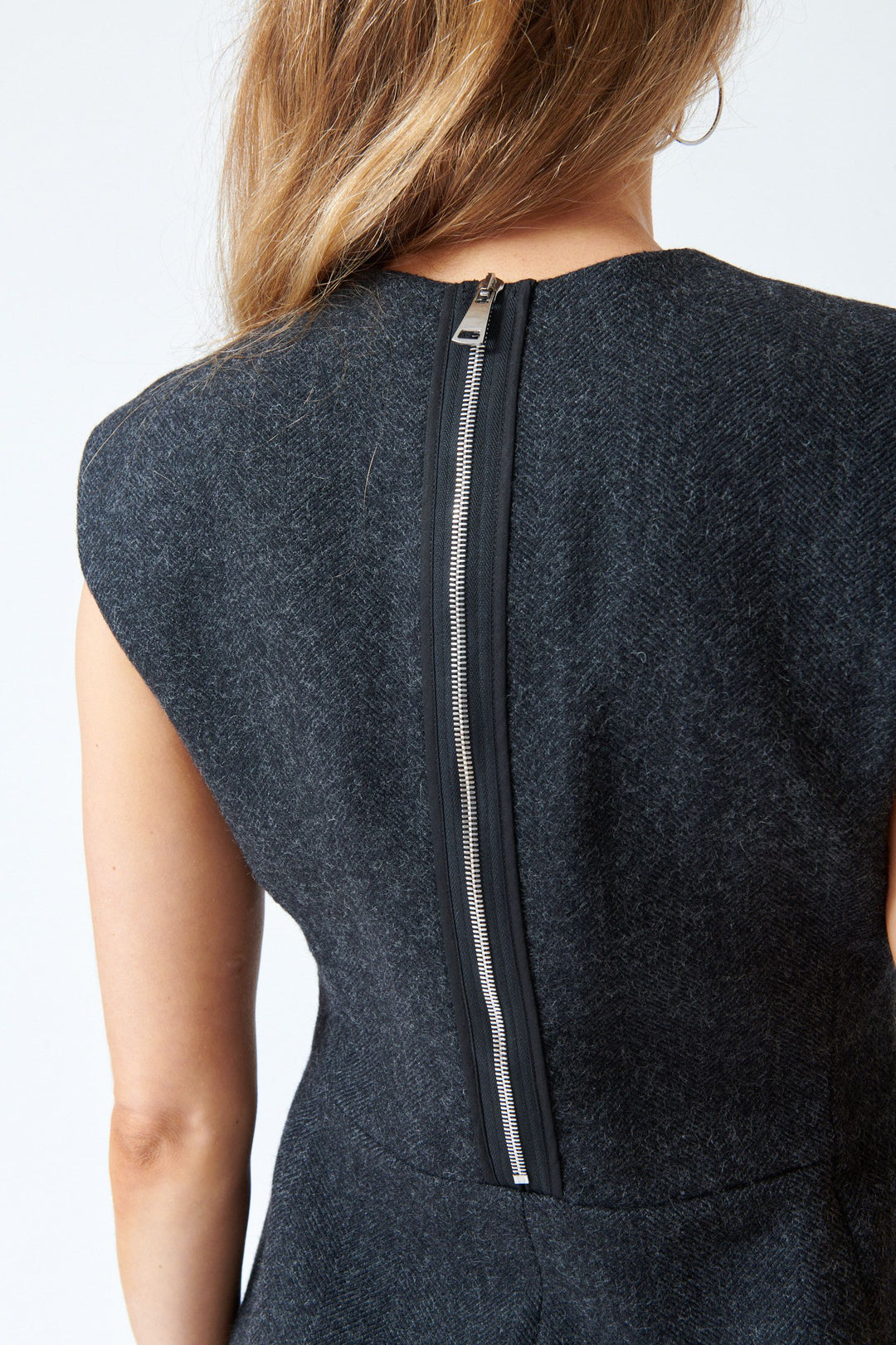 Mari wearing Tela Nolan Dress rear detail view