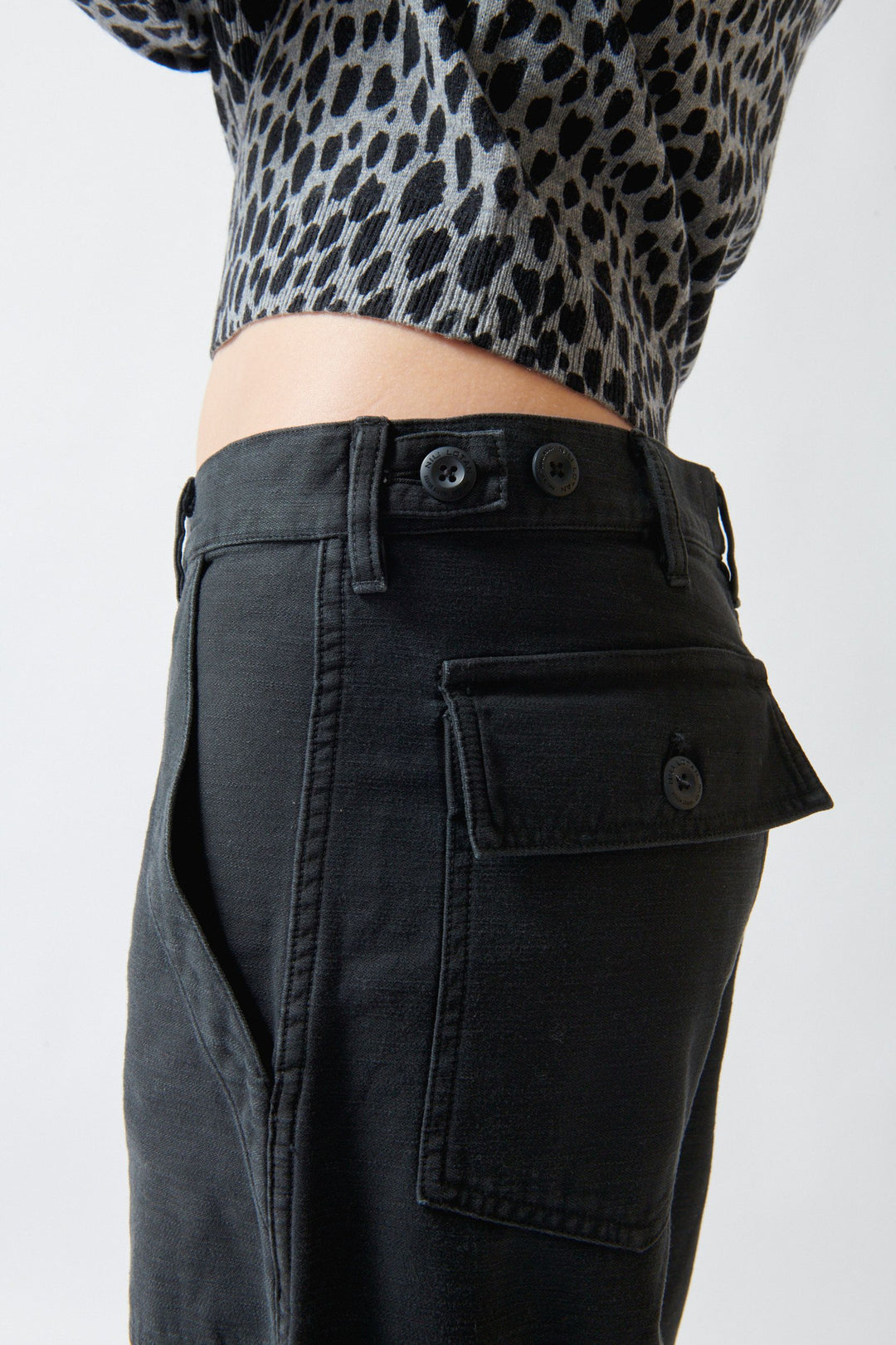 Angela wearing Nili Lotan Earl Pant side/detail view