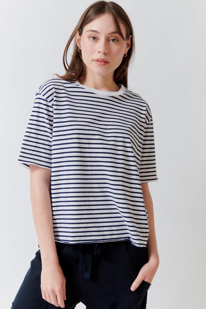 Angela wearing Frank & Eileen Perry SS Crew Tee front view