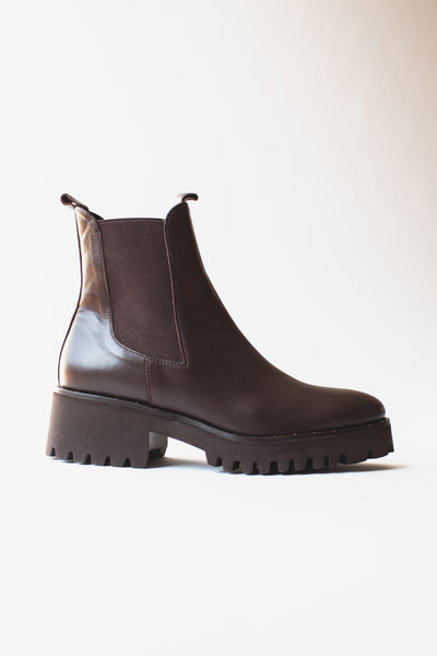 Side view of brown chelsea boot
