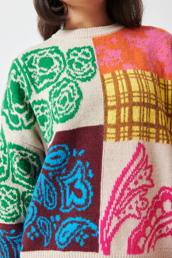 Model wearing Floor Geri Sweater front/detail view